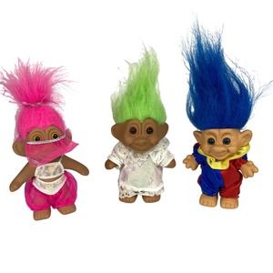 Vintage Troll Dolls SET of 3 Harem Nightgown Clown Forest Troll 80s 90s LOT